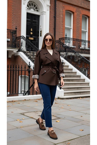 VATKA STUDİO VATKA Klasik Kahve Oversize Trençkot