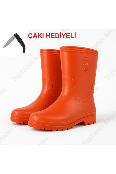 Toptancı Amca Turuncu Kısa PVC İş Çizmesi – Su Geçirmez, Kaymaz Taban, Hafif ve Dayanıklı Çakı Hediyeli !