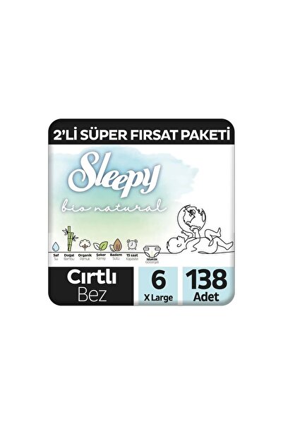 Sleepy Bio Natural Bebek Bez 6 Numara Xlarge Fırsat Paketi 138 Adet (46x3)