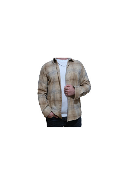 COCOCAN8 ERKEK ODUNCU GÖMLEK UZUN KOL EKOSE DESEN YUMUŞAK DOKULU BEJ SLİM FİT