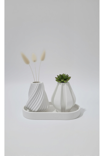 BEBÜTO 3'lü Lüks Beton Vazo Seti - Mini Vazo Seti - Dekoratif Set- Hediyelik Eşya-7x9-17x9