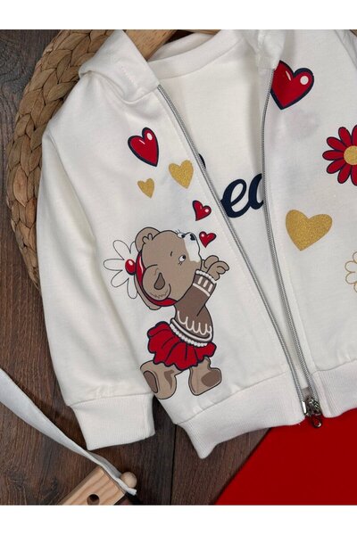 Kids Kingdom 3-Piece Baby Girl Set with Cotton Cardigan and Zipper Detail