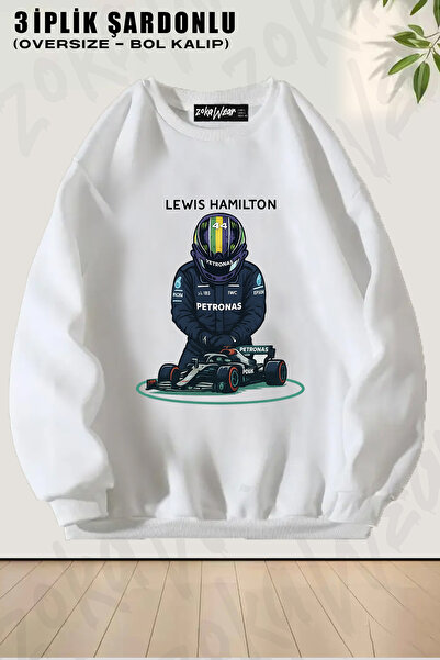 ZOKAWEAR سويت شيرت بتصميم فضفاض للجنسين من فورمولا 1 لويس هاميلتون F1 مطبوع ت...
