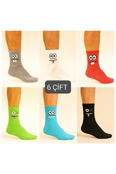 Özpek Giyim مجموعة جوارب ملونة بنمط الإيموجي للجنسين - 6 قطع