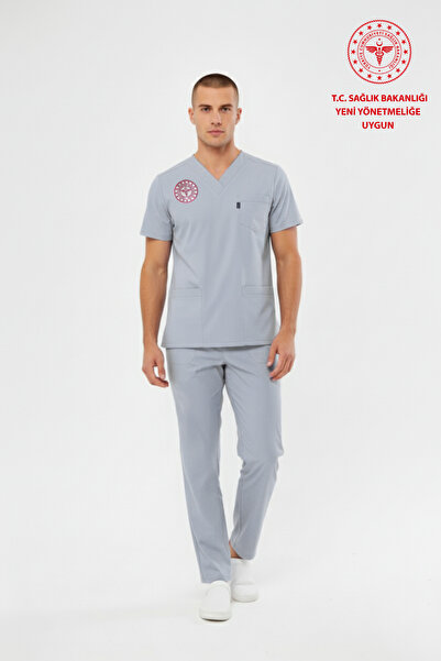 Class Üniforma Gri Teknik Hizmetler Forması Likralı Scrubs Erkek (Yeni Yönetmeliğe Uygun - Neutral Gray)