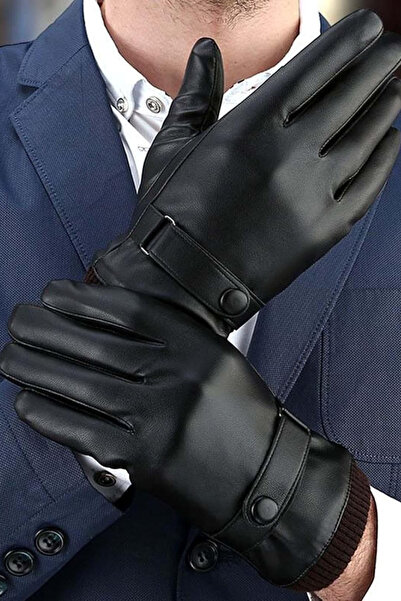 De Bijoura Men's Imported Black Leather Gloves 1St Grade Classroom-Friendly Fleece-Lined Touchscreen-Compatible Snow Gloves