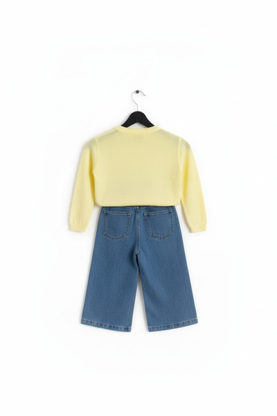 SONGÜLBERİK Girl's Yellow Cardigan Embroidered Jean Set