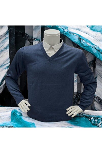 EREN STYLE Pulover albastru cu mâneci lungi și decolteu în V (unisex)