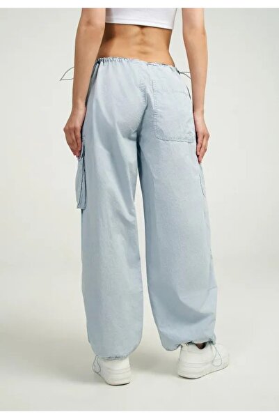 september island Baby Blue Color Oversized Cargo Pocket Pack Trousers