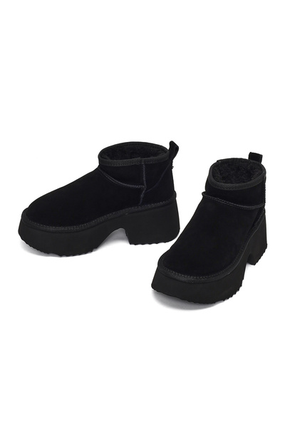 Derimod Kadın Siyah Kalın Tabanlı Süet Deri Teddy Bot 25WFD492910