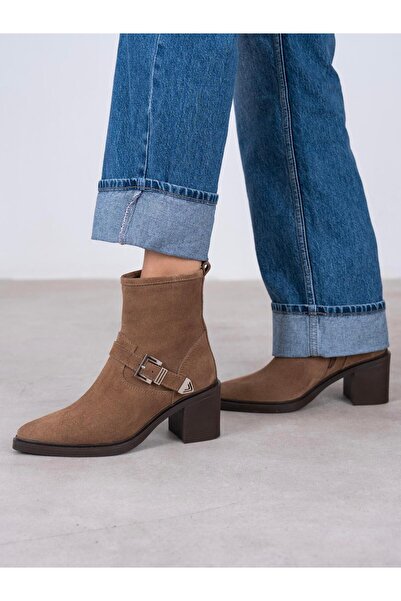 ECENİN BUTİĞİ Pulina Camel Süet Hakiki Deri Kadın Bot