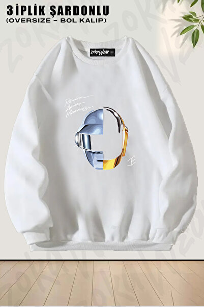 ZOKAWEAR Φούτερ Unisex Loose Fit Daft Punk με τύπωμα Design oversized με λαιμ...