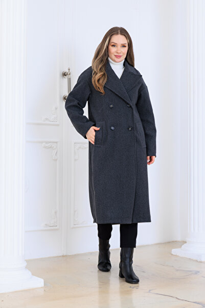 Morlex Women's Anthracite Dark Gray Cashmere Imported Coat