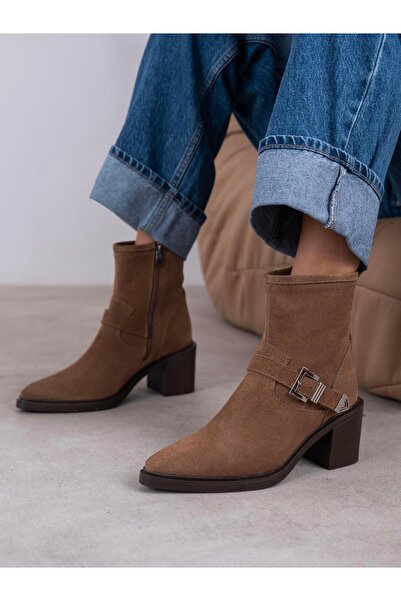 ECENİN BUTİĞİ Pulina Camel Süet Hakiki Deri Kadın Bot