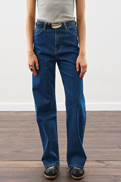 Manuka Wide Denim Pants with Stitching Details in Indigo