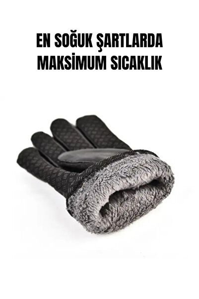 sebura Men's Waterproof Plush Fleece Inside Leather Covered Gloves Winter Thermal Ski Snow Gloves