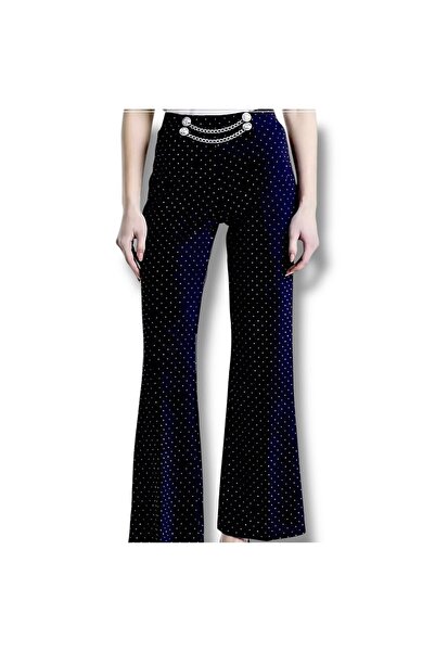 DENRA Flared pants with glitter and chain
