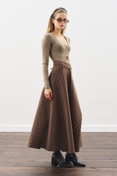 Manuka EKOSE DESENLİ GENİŞ ETEK KAHVERENGİ