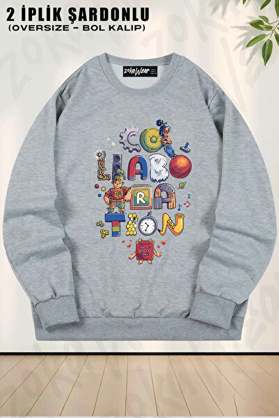 ZOKAWEAR تعاون فريق فول كولد // كودي، ماي، إت تيك تو مطبوع قصة فضفاضة سويت شي...