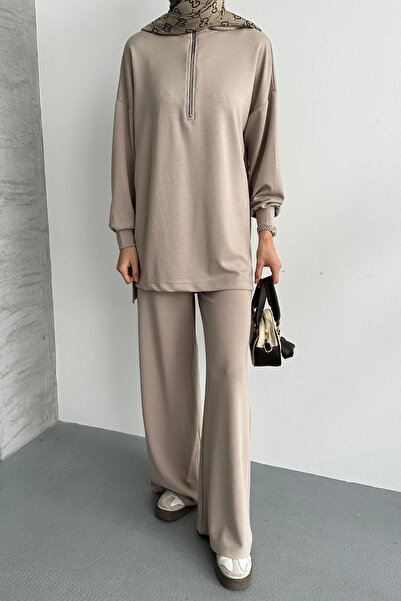 Balenbi Women's Modal Combed Cotton Oversized Metal Zipper Hijab Tunic Set 1117