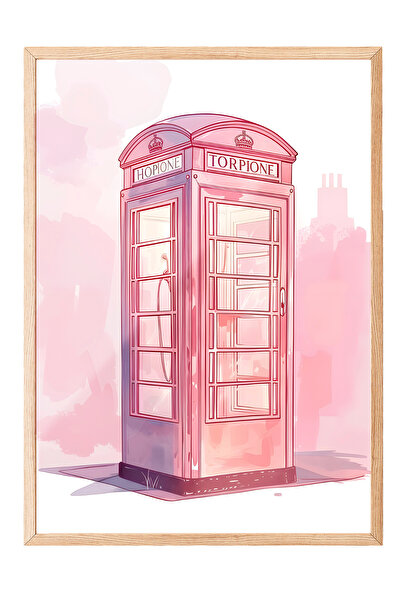 Zestia Tablou cu ramă din lemn, Cabina telefonică roz – Londra Retro, Poster ...