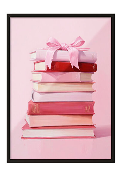 Zestia Tablou cu ramă neagră, Cărți cu panglici roz – Artă feminină, Poster d...