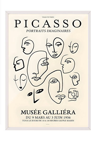 Zestia Tablou în ramă albă, Desene cu fețe – Portret minimalist Picasso, Post...