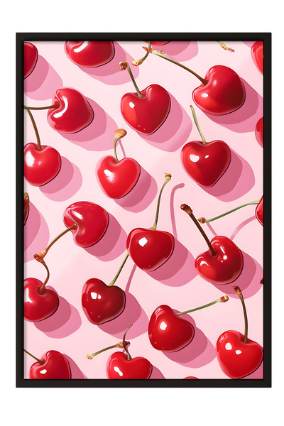 Zestia Tablou în ramă neagră, Cireșe roșii strălucitoare – Pop Art, Poster de...