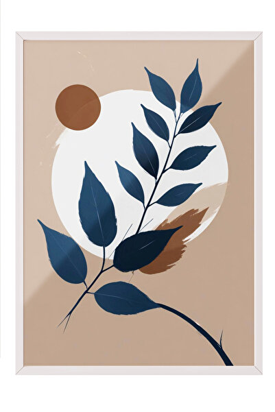 Zestia Tablou cu ramă albă, nuanță albastră și frunze - Stil Lagom și nordic,...