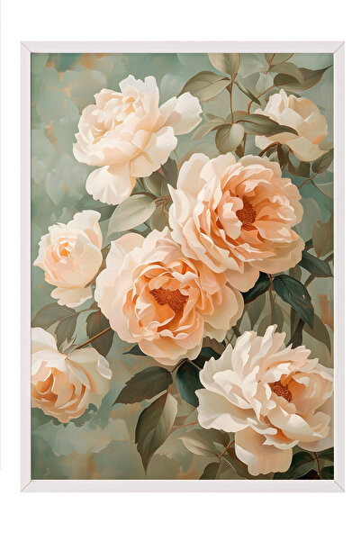 Zestia Πίνακας με λευκό πλαίσιο, τριαντάφυλλα σε χρώμα σολομού – παστέλ λουλο...