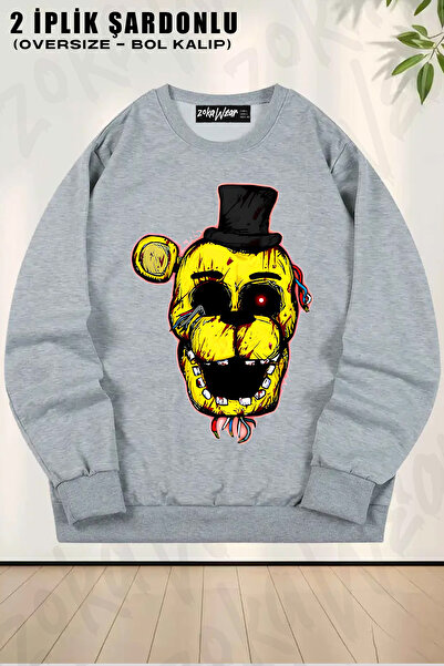 ZOKAWEAR Sweatshirt Unisex Oversize cu imprimeu Bloody Golden Freddy, guler r...
