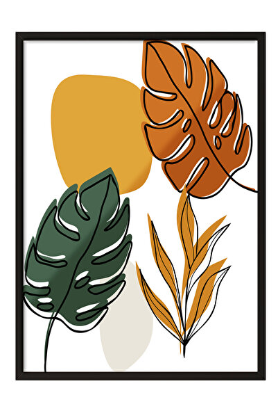 Zestia Tablou cu ramă neagră, frunze portocalii și verzi – Poster abstract pe...