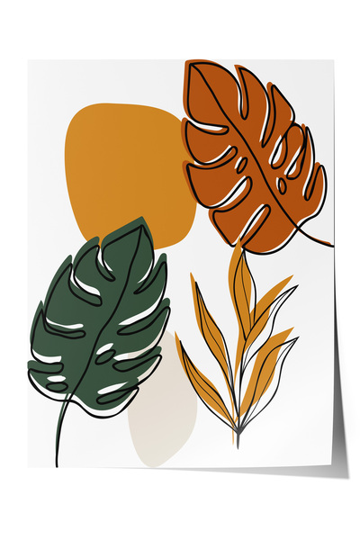 Zestia Poster fără ramă, frunze portocalii și verzi – Poster abstract pentru ...