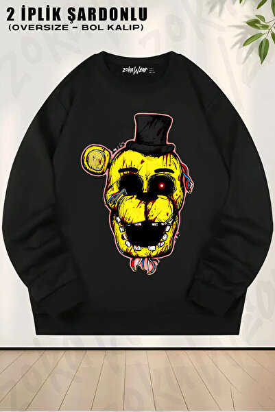 ZOKAWEAR Sweatshirt Unisex Oversize cu imprimeu Bloody Golden Freddy, guler r...