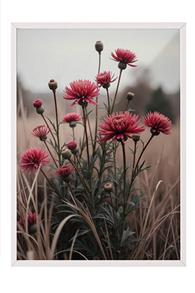 Zestia Tablou înrămat alb, Drum rural și ierburi sălbatice - Peisaj în pastel...