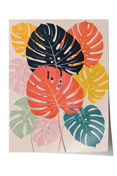 Zestia Poster fără ramă, frunze tropicale colorate – Poster modern pentru dec...