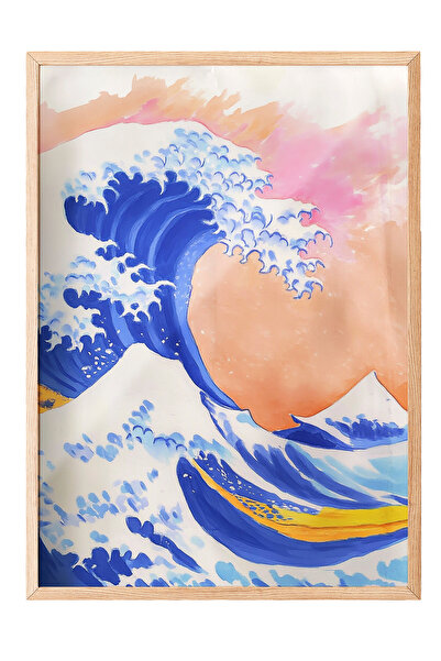 Zestia Tablou cu ramă din lemn, Valuri și Fluture – Estetică Japoneză, Poster...