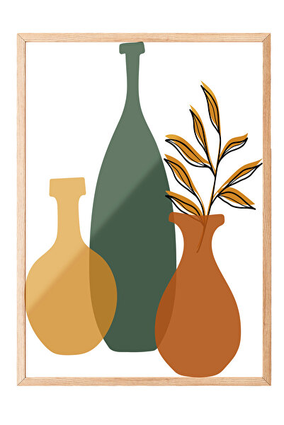 Zestia Tablou cu ramă din lemn, vaze și plante din ceramică – Natură moartă, ...