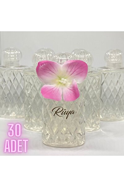 Pembe Çiçekli Mika Şişe Limon Kolonyası (30 ADET) Bebek Hediyelik