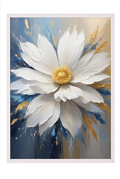 Zestia Картина с бяла рамка, Светяща бяла маргаритка – Съвременно изкуство, Д...
