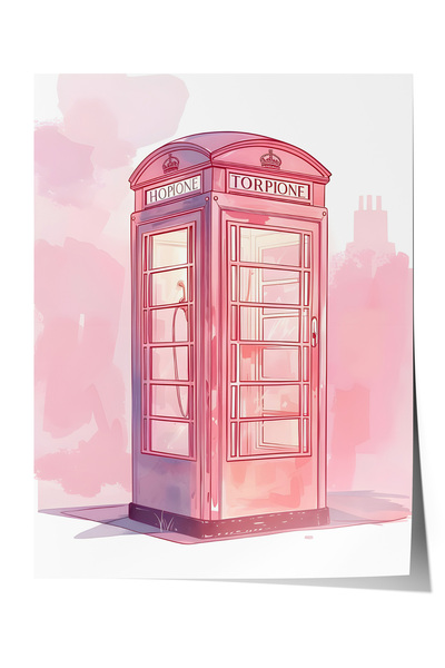Zestia Poster fără ramă, Cabina telefonică roz – Londra Retro, Poster decorat...