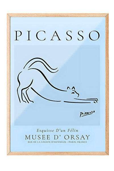 Zestia Tablou cu ramă din lemn, Figurină cu linie albastră – Stil Picasso, Po...