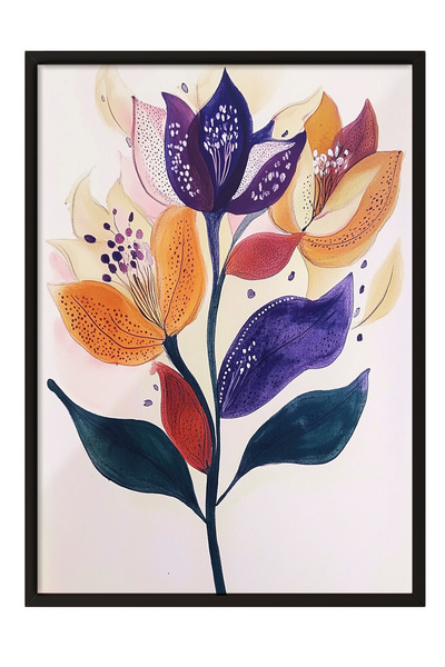 Zestia Tablou cu ramă neagră, floare violet portocalie - Minimal artistic, po...
