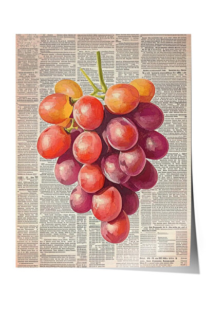 Zestia Poster fără ramă, model cu struguri - Fundal de ziar vintage, poster d...