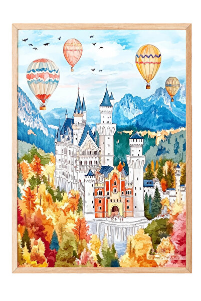 Zestia Tablou cu ramă din lemn, Castel și Baloane - Peisaj de poveste, Poster...