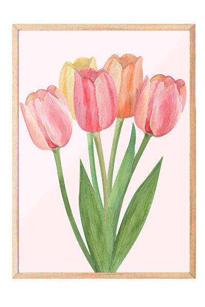 Zestia Tablou cu ramă din lemn, lalele roz – Artă florală în pasteluri, Poste...