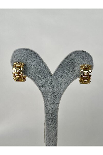 yeknova Xuping 14K Gold Rengi Kuyumcu İşçiliği Kareli Modern Tasarım Taş Detay Kararmaz Kadın Halka Küpe