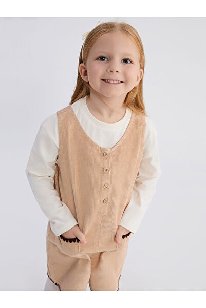 LC Waikiki LCW Kids Bej Kız Çocuk Kadife Salopet Ve Külotlu Çorap