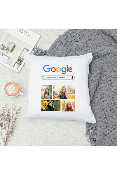Azresa Kişiye Özel Google Tasarımlı Yastık 40x40 – Elyaf Dolgulu Hediye (Öğre...