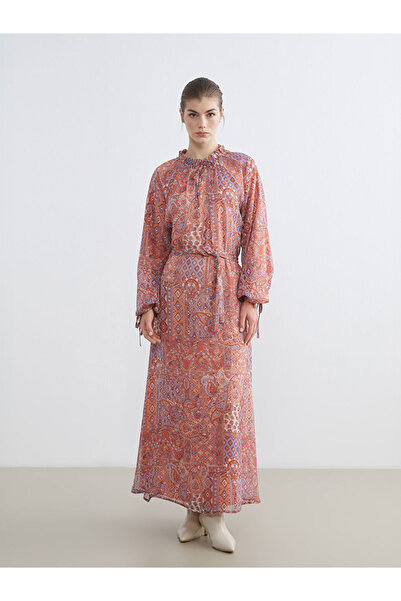 LC Waikiki Lcw Modest Mixed Pattern Waist Fitted Chiffon Dress